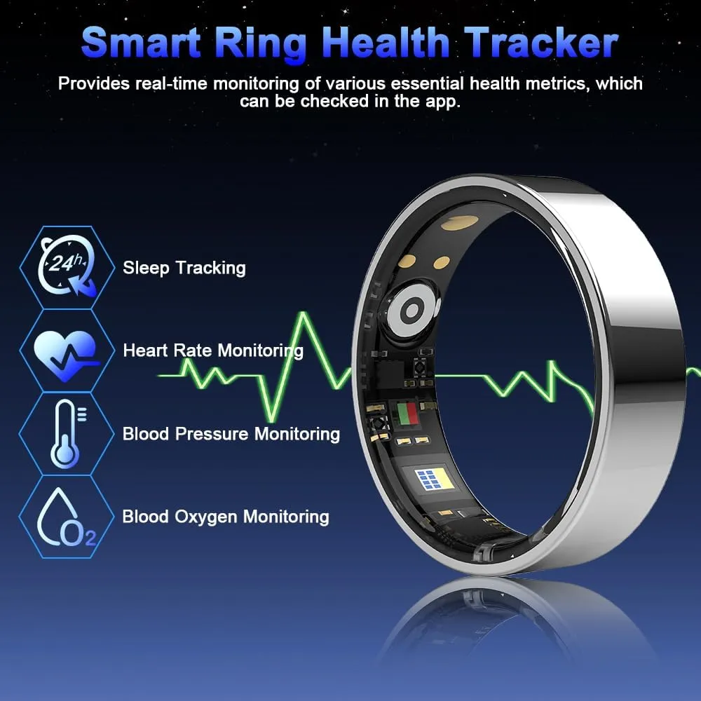 Smart Ring Health Tracker, Bluetooth Connection Health Ring for Women Men, IP68 Waterproof Fitness Ring with Gesture Control, Tracks Heart Rate/Blood Pressure/SpO2/Sleep/Steps/Sports Activities