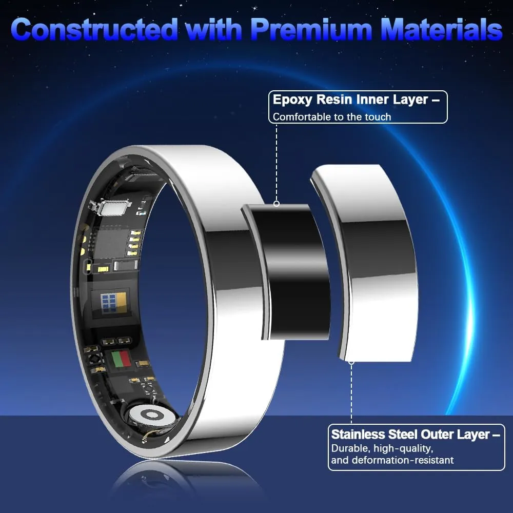 Smart Ring Health Tracker, Bluetooth Connection Health Ring for Women Men, IP68 Waterproof Fitness Ring with Gesture Control, Tracks Heart Rate/Blood Pressure/SpO2/Sleep/Steps/Sports Activities