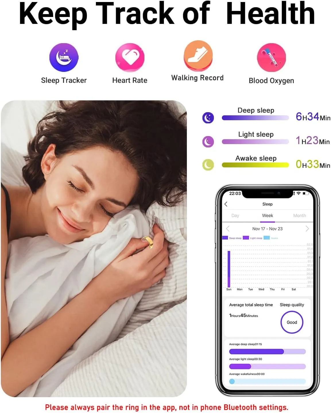 Smart Ring Health Tracker for Men Women with Charging case - IP68 Waterproof Fitness Ring with Sleep Tracker/Heart Rate/Blood Oxygen/Steps/Distance/Calories,Air Gestures,No Subscription