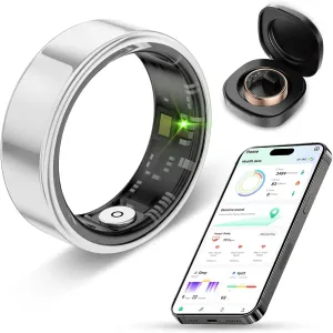 Smart Ring Health Tracker for Men Women with Charging case - IP68 Waterproof Fitness Ring with Sleep Tracker/Heart Rate/Blood Oxygen/Steps/Distance/Calories,Air Gestures,No Subscription