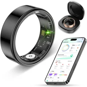 Smart Ring Health Tracker for Men Women with Charging case - IP68 Waterproof Fitness Ring with Sleep Tracker/Heart Rate/Blood Oxygen/Steps/Distance/Calories,Air Gestures,No Subscription