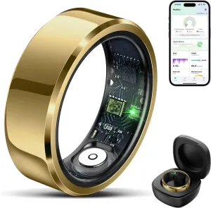 Smart Ring Health Tracker for Men Women with Charging Case, Waterproof Fitness Ring, Bluetooth Connected Health Ring, Activity Tracker Records Steps Distance Calories, Compatible with Android & iOS