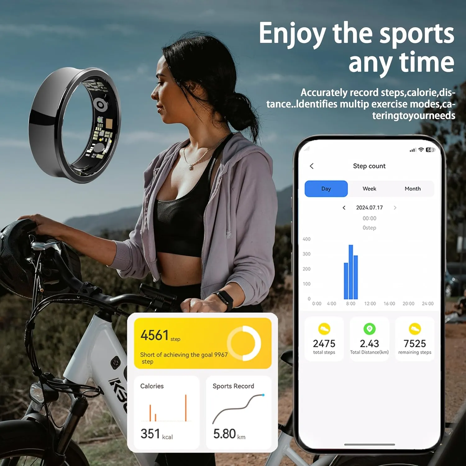 Smart Ring - Health Tracker for Men/Women - Sleep Tracking Wearable - Heart Rate - Fitness Tracker - Blood Oxygen Monitoring - No App Subscription - Up to 5 Days of Battery Life - Black Size 8