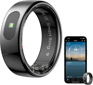 Smart Ring Health Tracker for Women & Men, Fitness Ring with Sleep & Motion Tracking, Touch Control, No Subscription Required, Compatible with iOS & Android (Black, 10)