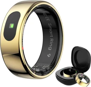Smart Ring Health Tracker for Women & Men, Fitness Ring with Sleep & Motion Tracking, Touch Control, No Subscription Required, Compatible with iOS & Android (Gold, 7)