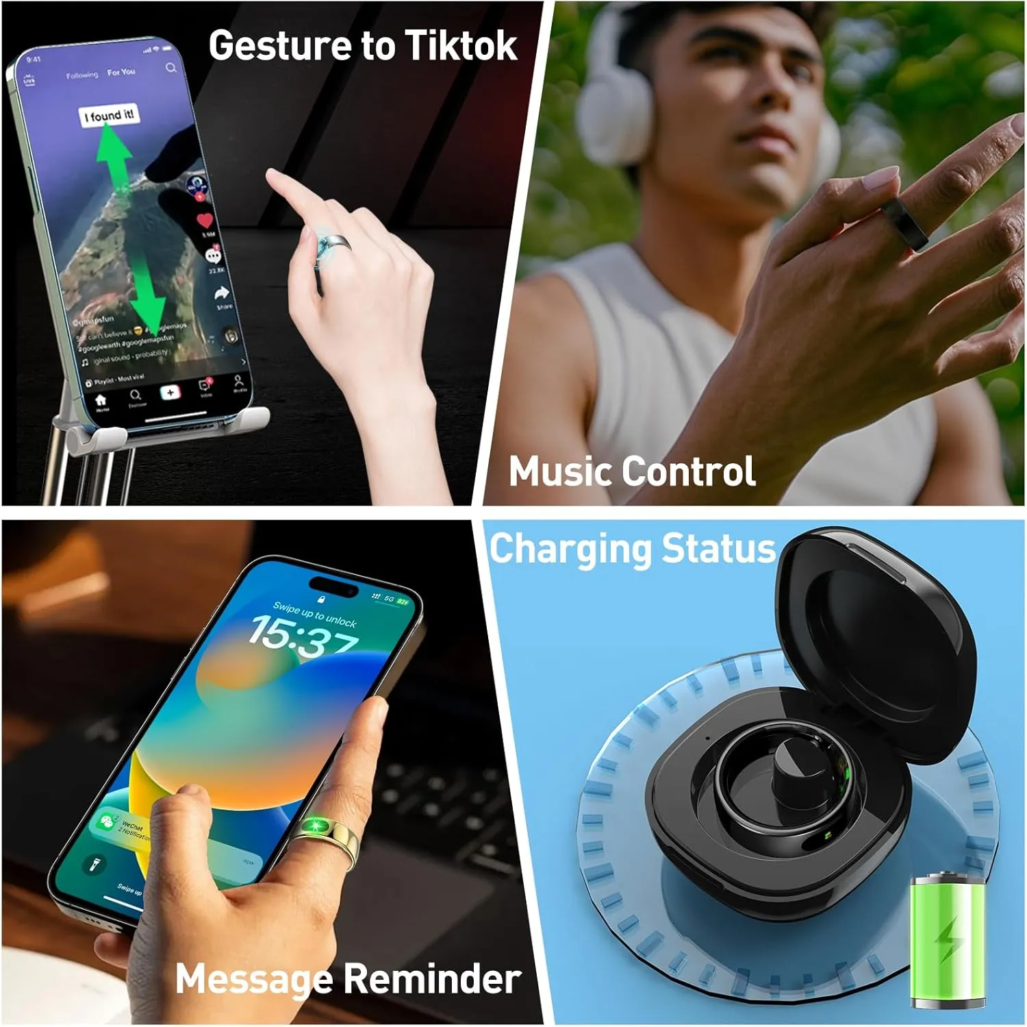 Smart Ring Health Tracker for Women & Men, Fitness Ring with Sleep & Motion Tracking, Touch Control, No Subscription Required, Compatible with iOS & Android (Gold, 7)