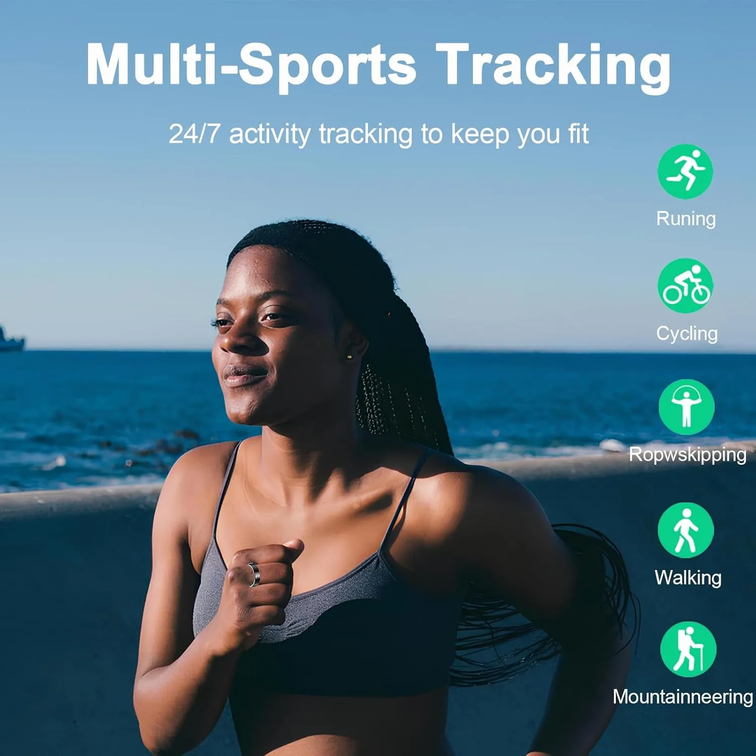Smart Ring Health Tracker, Health Rings for Women & Men, Sleep Fitness Tracker Wearable, IP68 Waterproof, Compatible with iOS8.0 & Android5.1 (Ceramic Black, 7#)