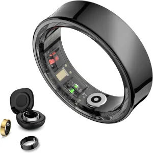 Smart Ring Health Tracker - No Subscription, Long-Lasting Battery Sleep Ring, Fitness & Sleep Monitor Compatible with iOS & Android (Black, 9)