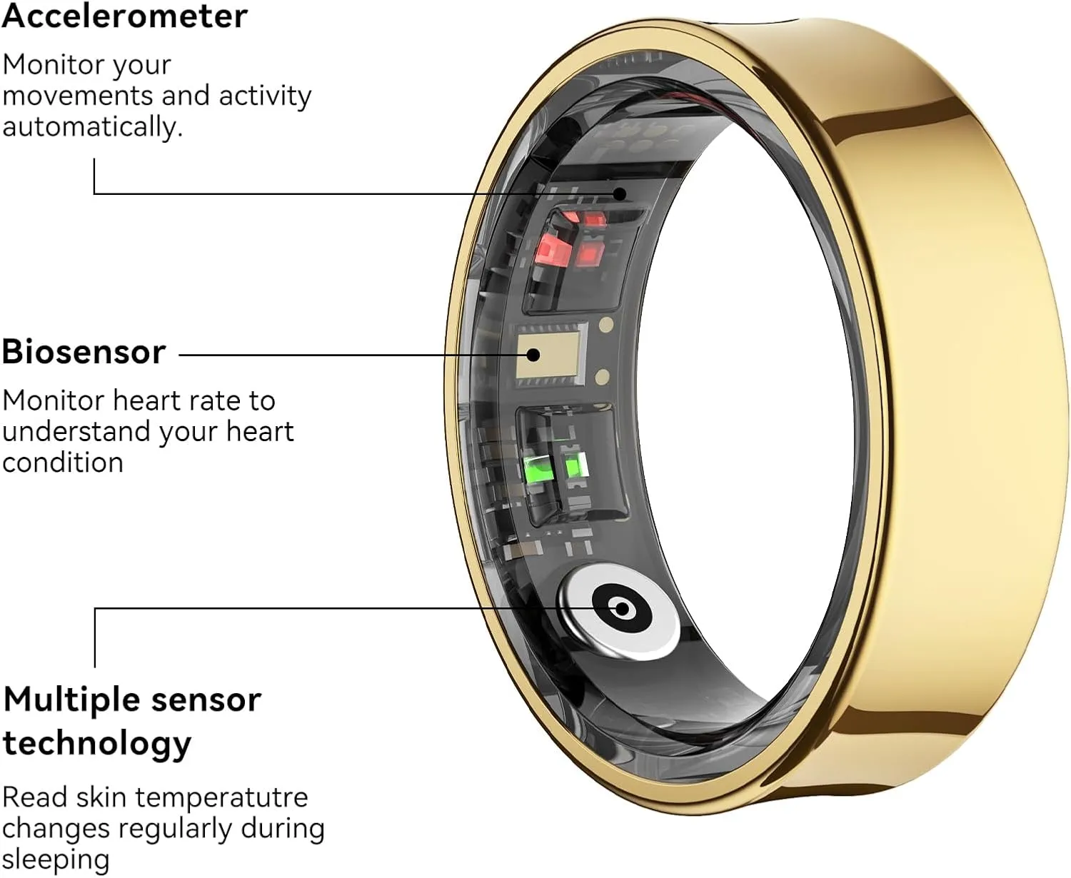 Smart Ring Health Tracker - No Subscription, Long-Lasting Battery Sleep Ring, Fitness & Sleep Monitor Compatible with iOS & Android (Black, 9)