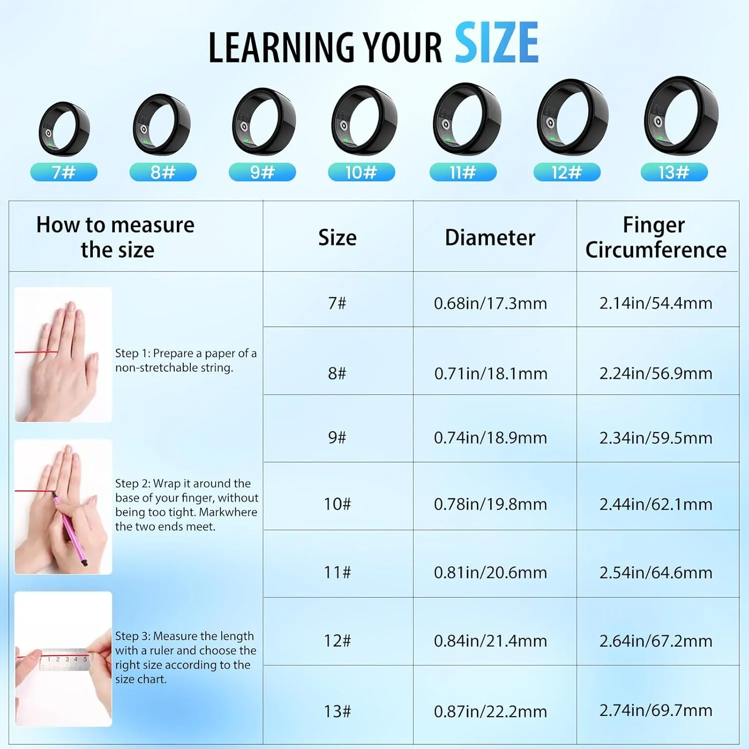 Smart Ring Health Tracker, Sleep & Fitness Tracker, Smart Ring for Men/Women,IP68 Waterproof,Remote Camera Control,No App Fee for Standard Features, for iOS & Android(Black, #10)