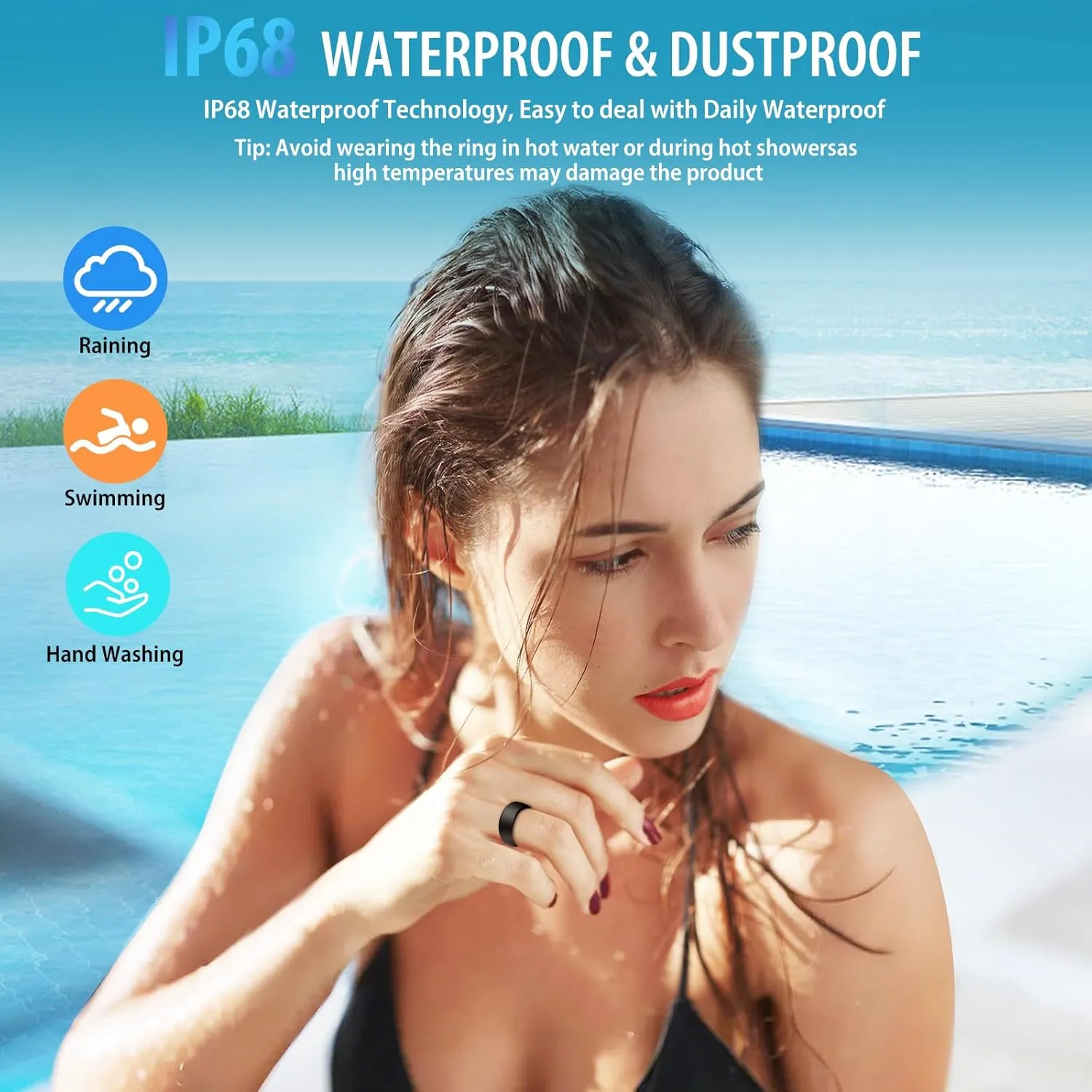 Smart Ring Health Tracker, Sleep & Fitness Tracker, Smart Ring for Men/Women,IP68 Waterproof,Remote Camera Control,No App Fee for Standard Features, for iOS & Android(Black, #10)