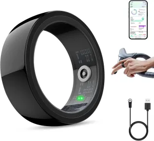 Smart Ring Health Tracker, Sleep & Fitness Tracker, Smart Ring for Men/Women,IP68 Waterproof,Remote Camera Control,No App Fee for Standard Features, for iOS & Android(Black, #10)