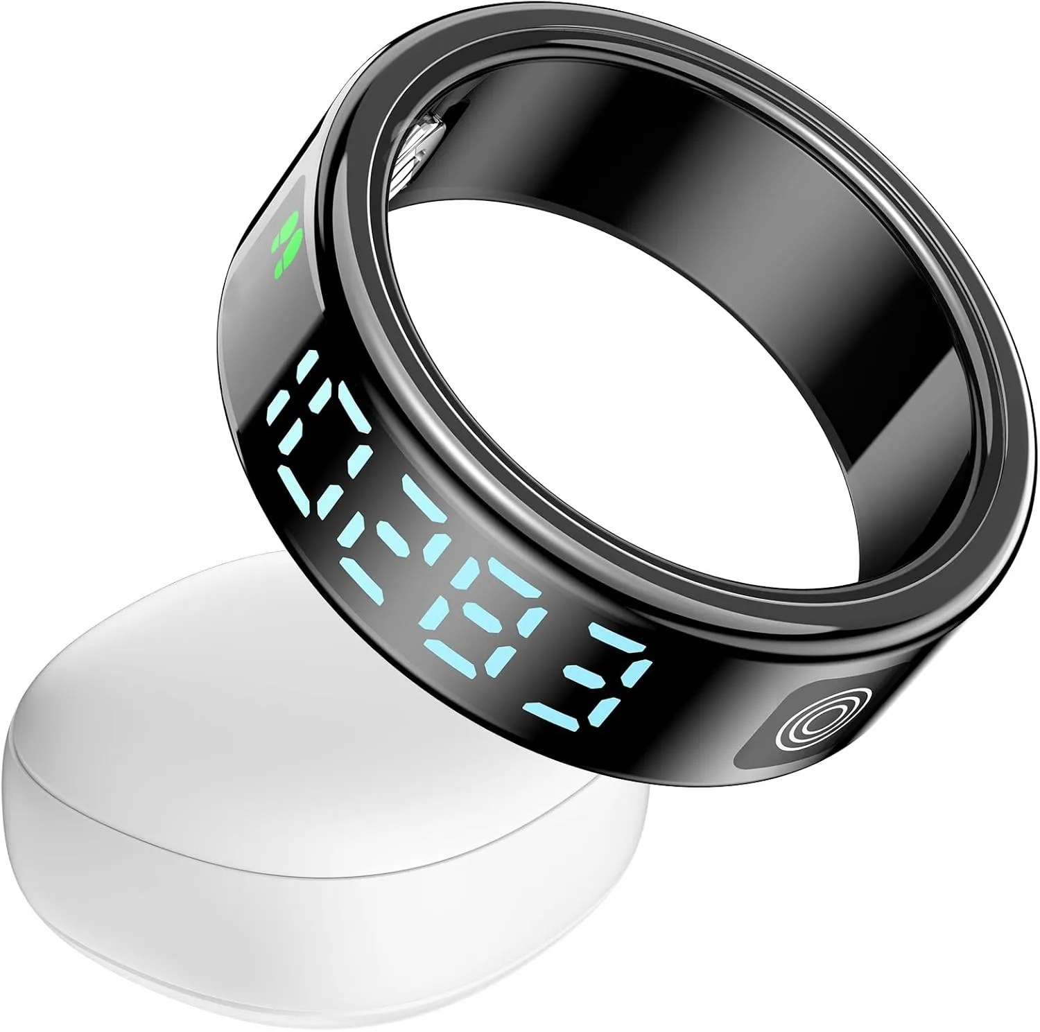 Smart Ring, Health Tracker, Sleep Tracking Wearable, Heart Rate, Fitness Tracker, Blood Oxygen Monitoring, Gesture Brush Video and Take Photos, with Screen Touch Charging Case, Black Size 12