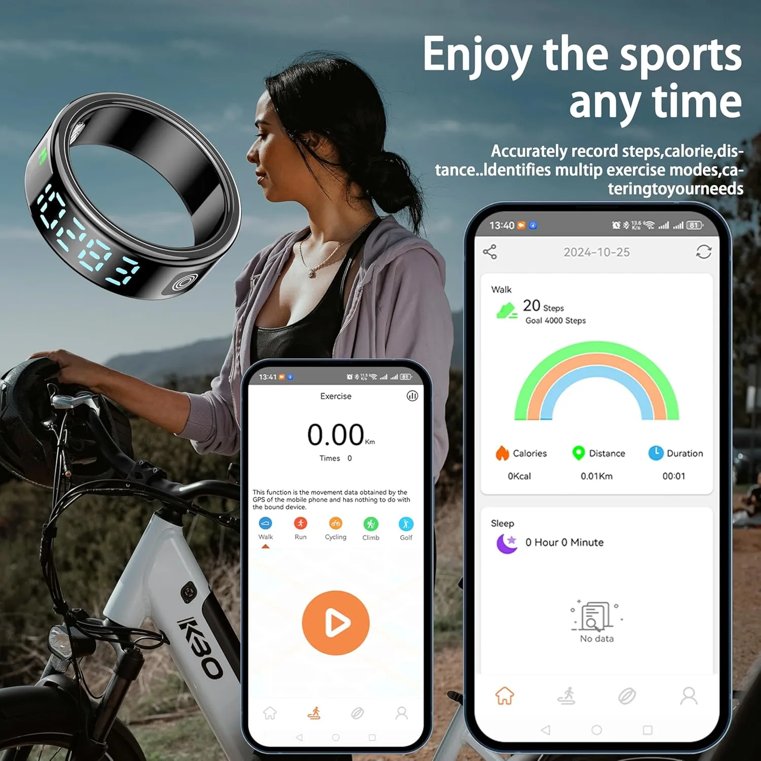 Smart Ring, Health Tracker, Sleep Tracking Wearable, Heart Rate, Fitness Tracker, Blood Oxygen Monitoring, Gesture Brush Video and Take Photos, with Screen Touch Charging Case, Black Size 12