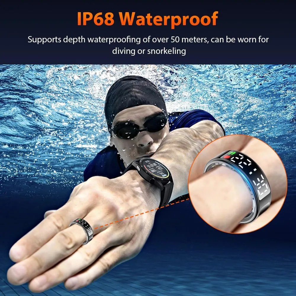 Smart Ring Health Tracker with LED Display Screen, IP68 Waterproof Fitness Tracker, Bluetooth Connection Health Ring Compatible with iOS/Android, Activity Tracker/Heart Rate/Blood Oxygen/Sleep/Step