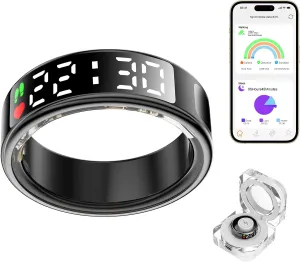 Smart Ring Health Tracker with LED Display Screen, IP68 Waterproof Fitness Tracker, Bluetooth Connection Health Ring Compatible with iOS/Android, Activity Tracker/Heart Rate/Blood Oxygen/Sleep/Step