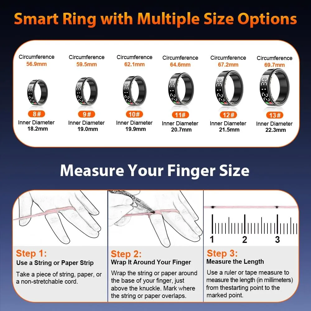 Smart Ring Health Tracker with LED Display Screen, IP68 Waterproof Fitness Tracker, Bluetooth Connection Health Ring Compatible with iOS/Android, Activity Tracker/Heart Rate/Blood Oxygen/Sleep/Step