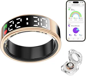 Smart Ring Health Tracker with LED Display Screen, IP68 Waterproof Fitness Tracker, Bluetooth Connection Health Ring Compatible with iOS/Android, Activity Tracker/Heart Rate/Blood Oxygen/Sleep/Step