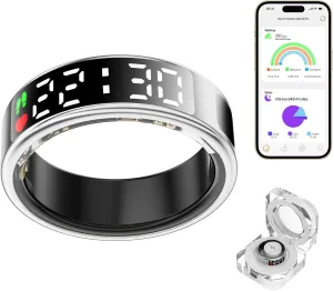 Smart Ring Health Tracker with LED Display Screen, IP68 Waterproof Fitness Tracker, Bluetooth Connection Health Ring Compatible with iOS/Android, Activity Tracker/Heart Rate/Blood Oxygen/Sleep/Step