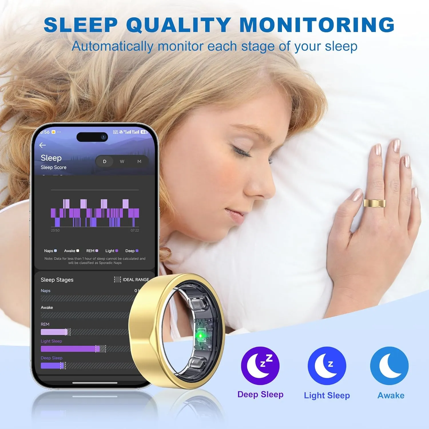 Smart Ring-Size First Before You Buy, No APP Subscription,7-10 Days of Use,Sleep & Activity Real-Time Monitor, Stress/Heart Rate/SPO Tracker, Compatible with iOS and Android (Rose Gold, 9)