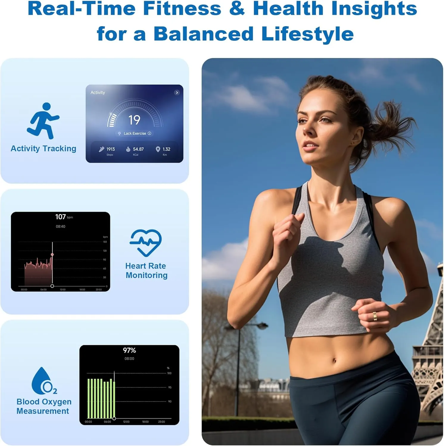 Smart Ring-Size First Before You Buy, No APP Subscription,7-10 Days of Use,Sleep & Activity Real-Time Monitor, Stress/Heart Rate/SPO Tracker, Compatible with iOS and Android (Rose Gold, 9)