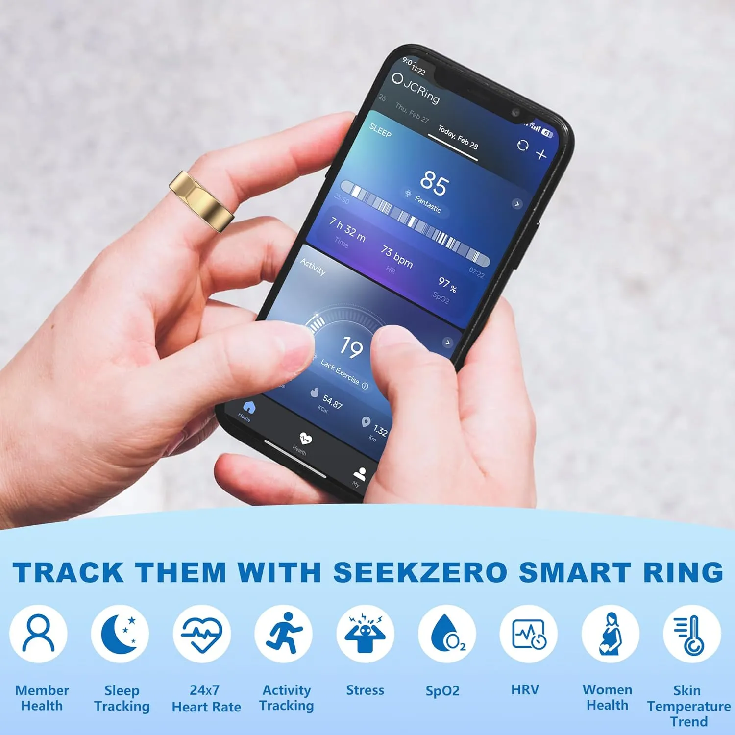 Smart Ring-Size First Before You Buy, No APP Subscription,7-10 Days of Use,Sleep & Activity Real-Time Monitor, Stress/Heart Rate/SPO Tracker, Compatible with iOS and Android (Rose Gold, 9)