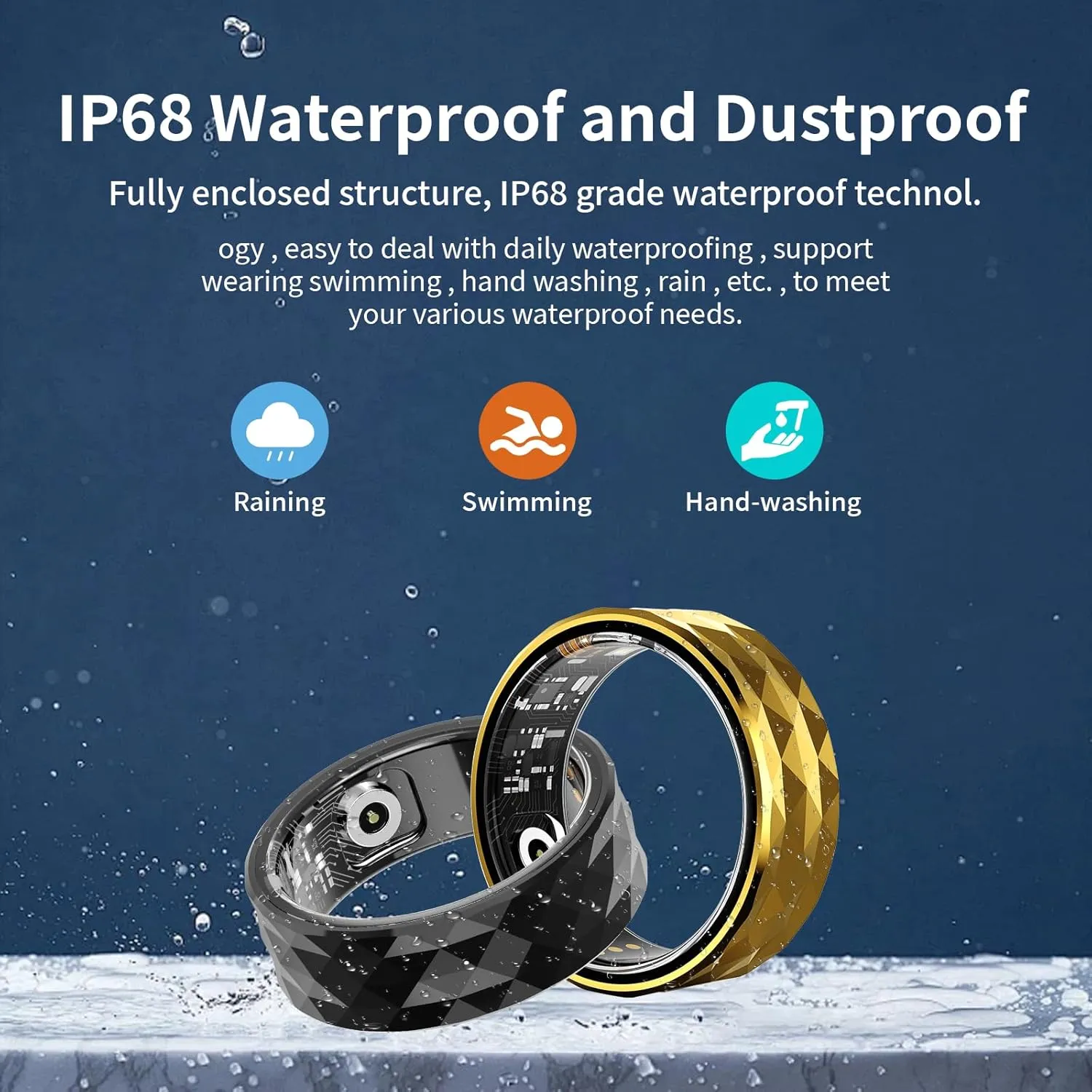 Smart Ring with Calories, Heart Rate,Step Counter, Heart Rate & Blood Oxygen Monitor, Sleep Tracking, and IP68 Waterproof - No App Subscription, Compatible with Android 5.1  & iOS 8.0 (Black, 10#)