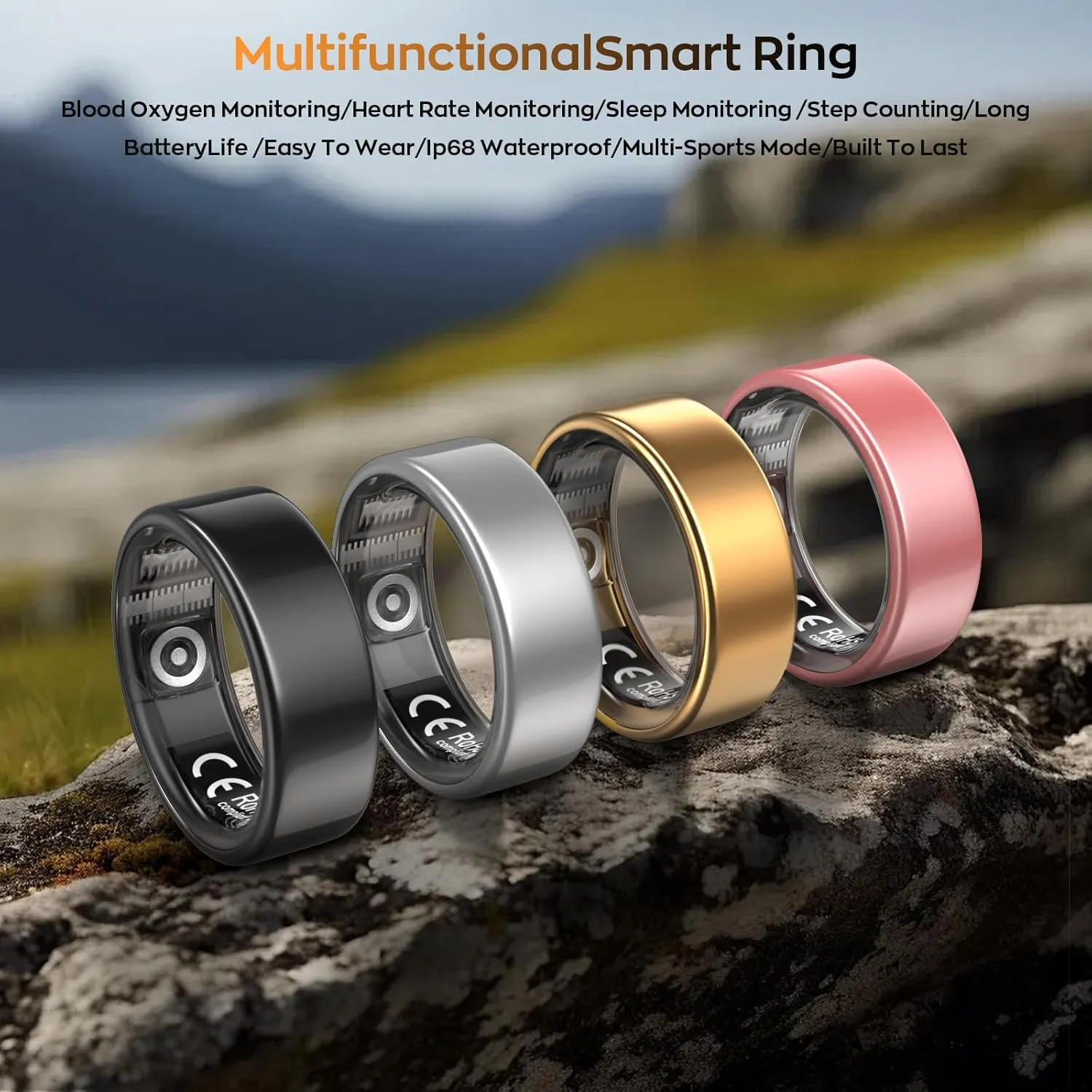 Smart Ring with Sleep Monitoring, Step Counting, Heart Rate, Blood Oxygen for iPhone and Android, No Subscription Fee, IP68 Waterproof Health Tracker (Black, 8)