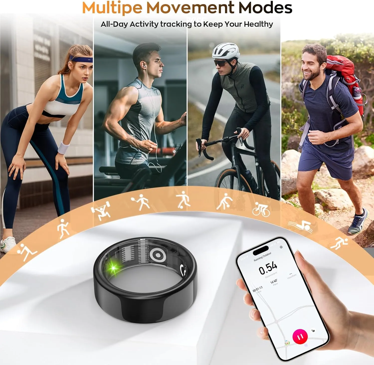 Smart Ring with Sleep Monitoring, Step Counting, Heart Rate, Blood Oxygen for iPhone and Android, No Subscription Fee, IP68 Waterproof Health Tracker (Black, 8)