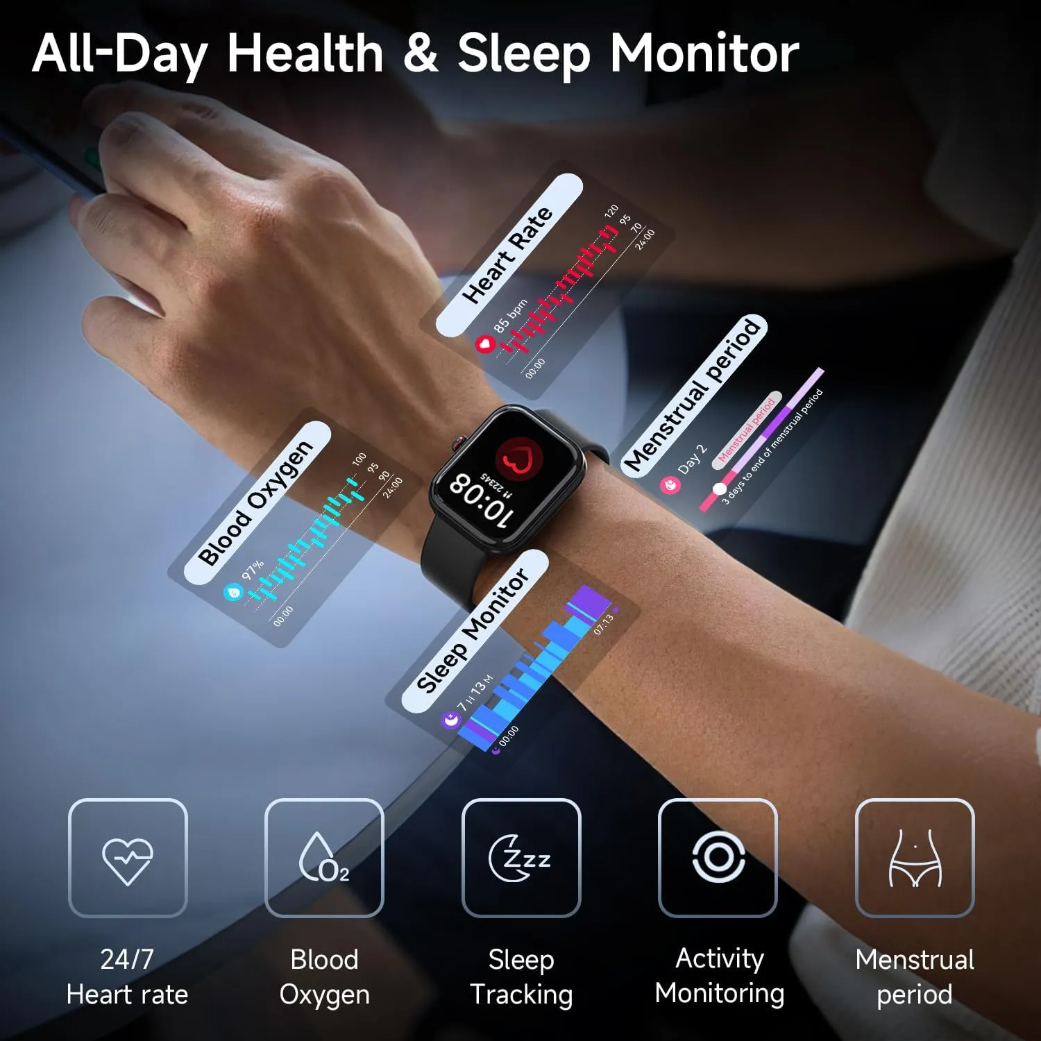 Smart Watch for Android iOS Phones, 1.91 HD Display Smartwatch for Women Men Built-in Alexa(Answer/Make Calls), Fitness&Sleep Tracker, Heart Rate Monitor, 115  Activity Mode