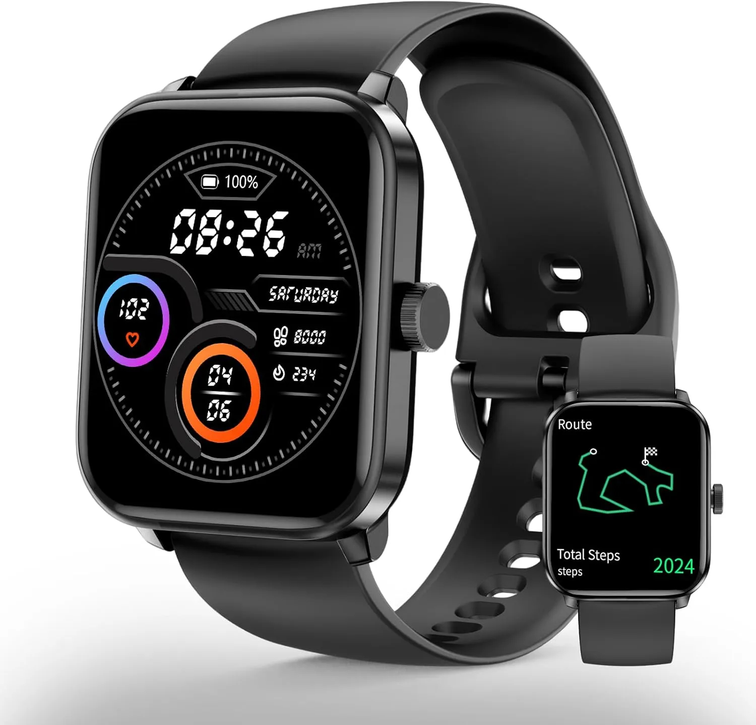 Smart Watch for Men Women, GPS Built-in, Bluetooth Calling, Heart Rate & Sleep Health Monitor, Stress Manage, IP68 Waterproof, 100  Sports Mode, Smartwatch for Android & iPhone, Black