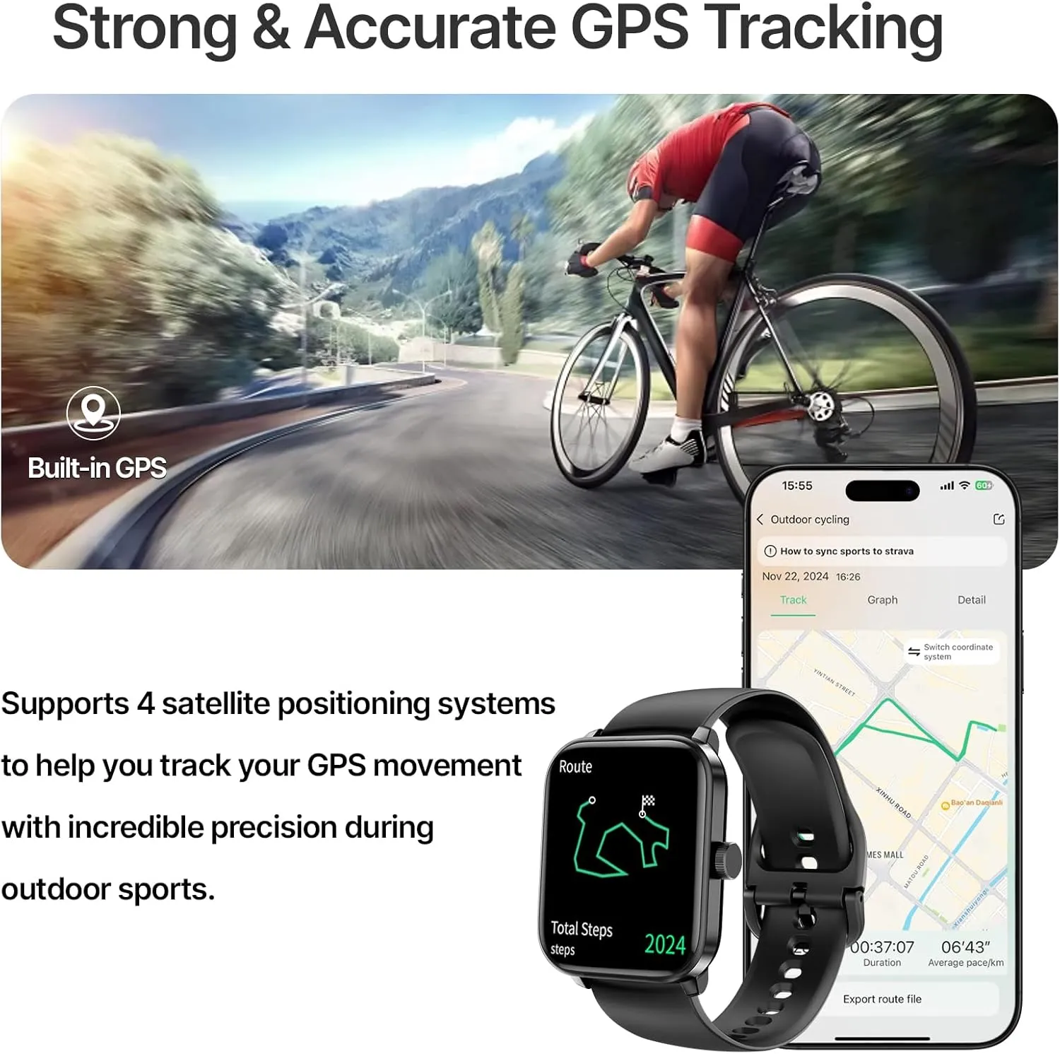 Smart Watch for Men Women, GPS Built-in, Bluetooth Calling, Heart Rate & Sleep Health Monitor, Stress Manage, IP68 Waterproof, 100  Sports Mode, Smartwatch for Android & iPhone, Black