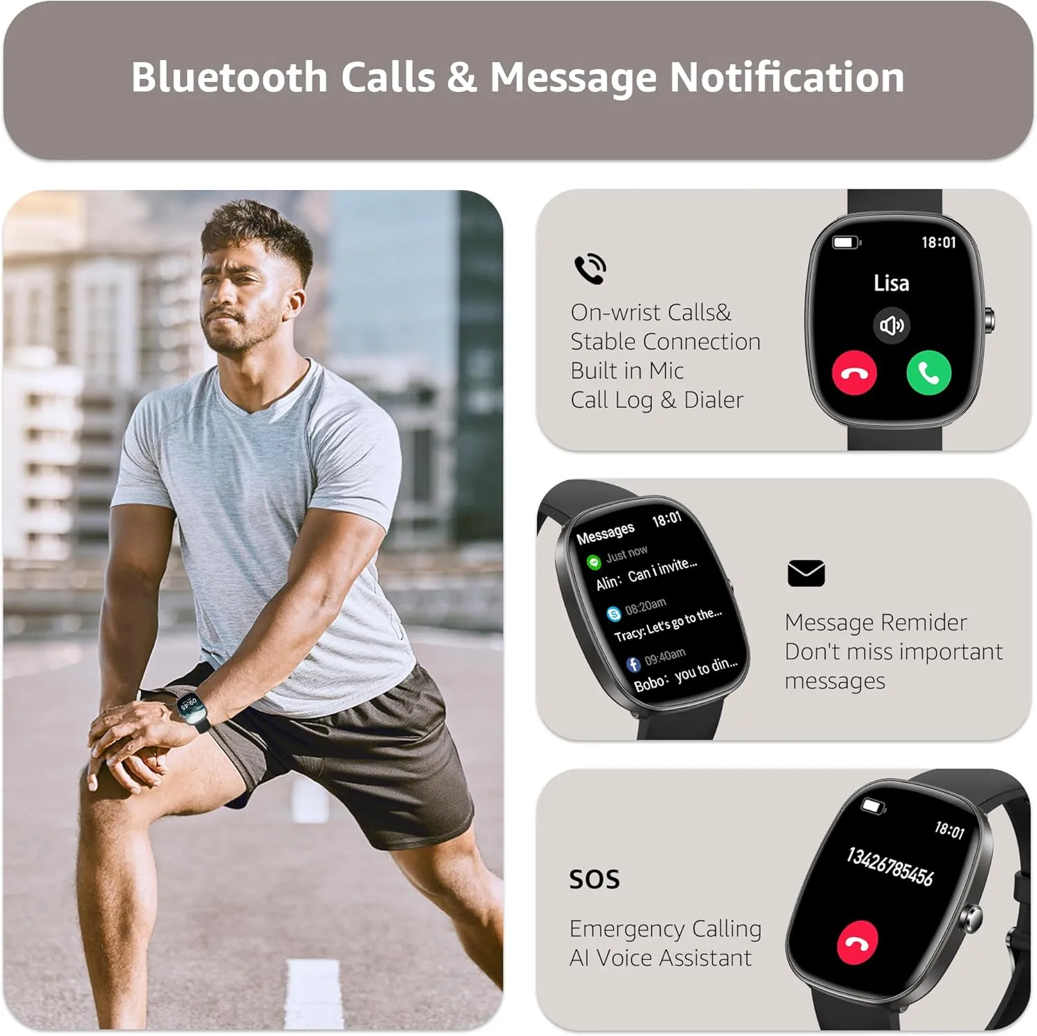 Smart Watch for Men Women Make/Answer Calls,1.83"Fitness Tracker with Sleep Tracker/Blood Pressure/Heart Rate Monitor,Pedometer,100  Sport Modes,IP68 Waterproof,350 Mah, Compatible with Android&iPhone