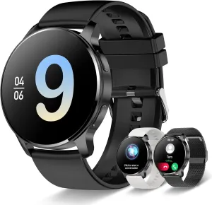 Smart Watch for Women Men, Bluetooth Call Fitness Tracker for Android and iOS Phones Waterproof Smartwatch with 1.32" HD Full Touch Screen AI Voice Control Heart Rate Sleep Monitor Pedometer, Black