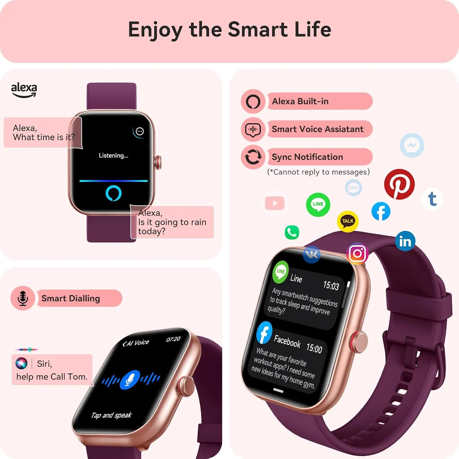 Smart Watch for Women Men, Smartwatch for iPhone & Android Bluetooth (Answer/Call) Built-in Alexa, 1.91" HD Fitness Tracker with 105  Sport Modes, IP68 Waterproof, Sleep/Heart Rate/SpO2/Stress Monitor