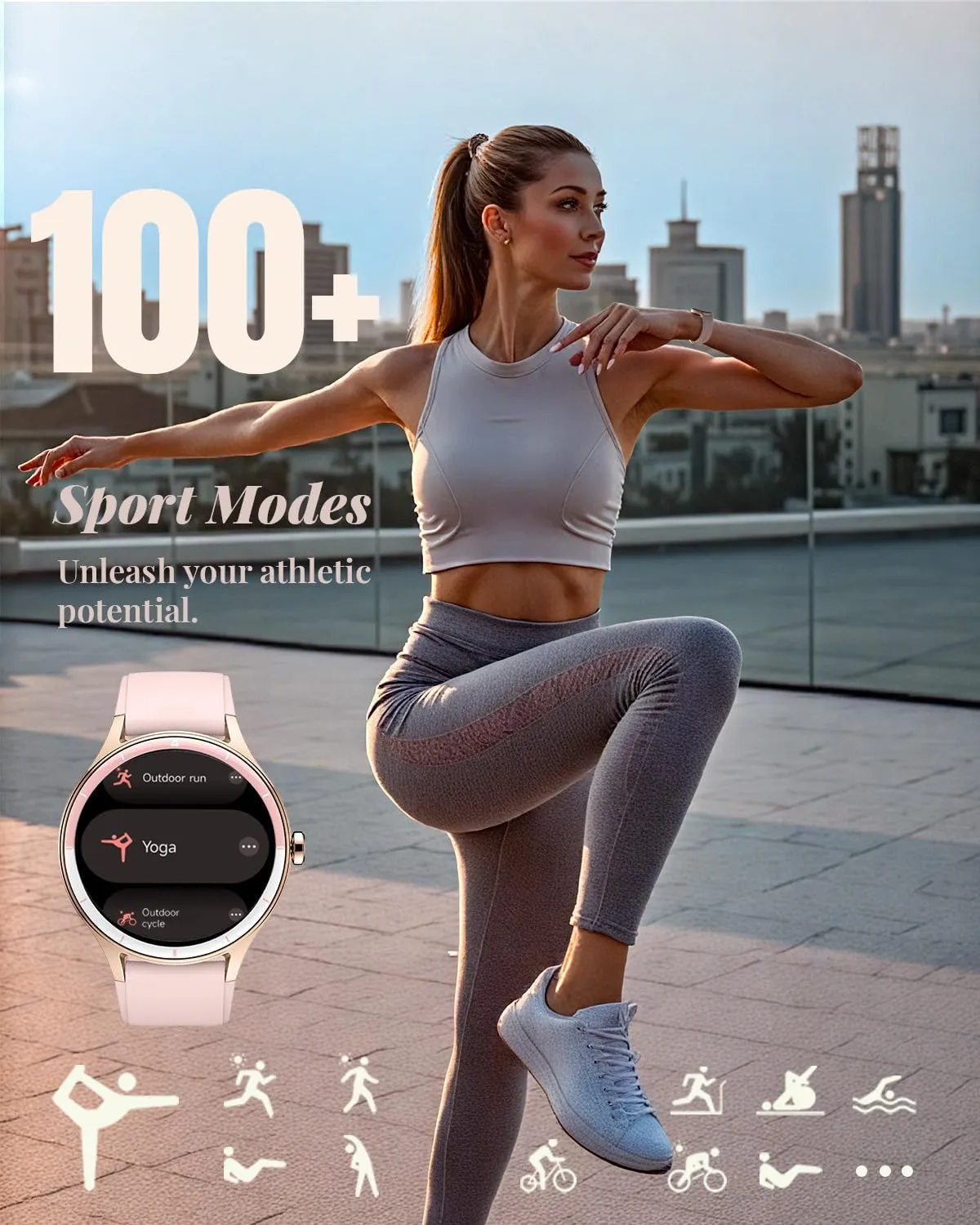 Smart Watch for Women, Smartwatch Compatible Android and iOS Phone, Answer/Make Calls, Fitness Tracker/Step Counter/Running Watch, Sleep/Heart Rate Monitor, 100 Sports, IP68 Waterproof, Pink