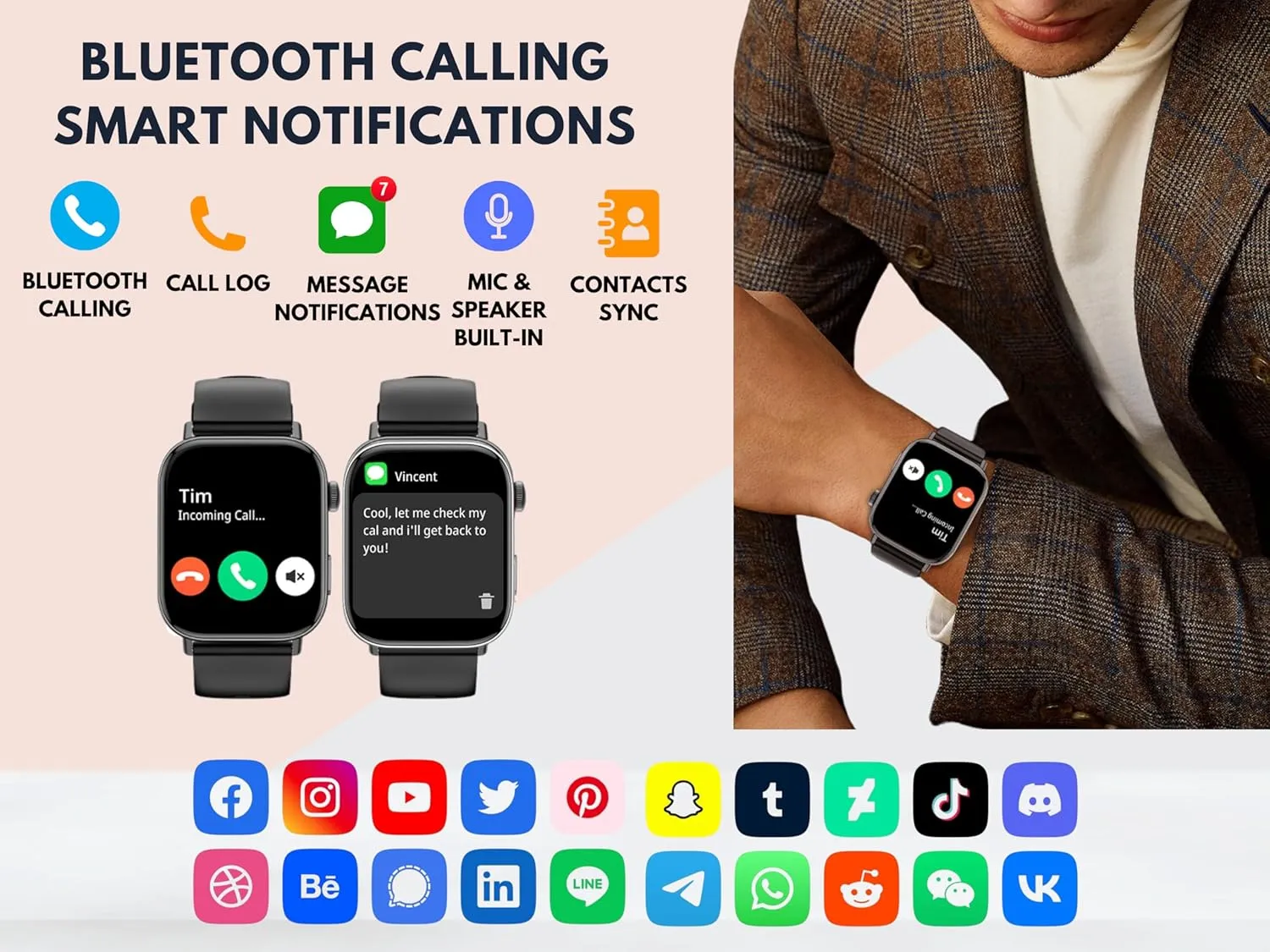 Smartwatch for Men & Women with Voice Calling  1.93" HD Display, Bluetooth Fitness Tracker, Health & Sleep Monitor, Wireless Charging, IP68 Waterproof, Compatible with Android & iOS (Rose Gold)