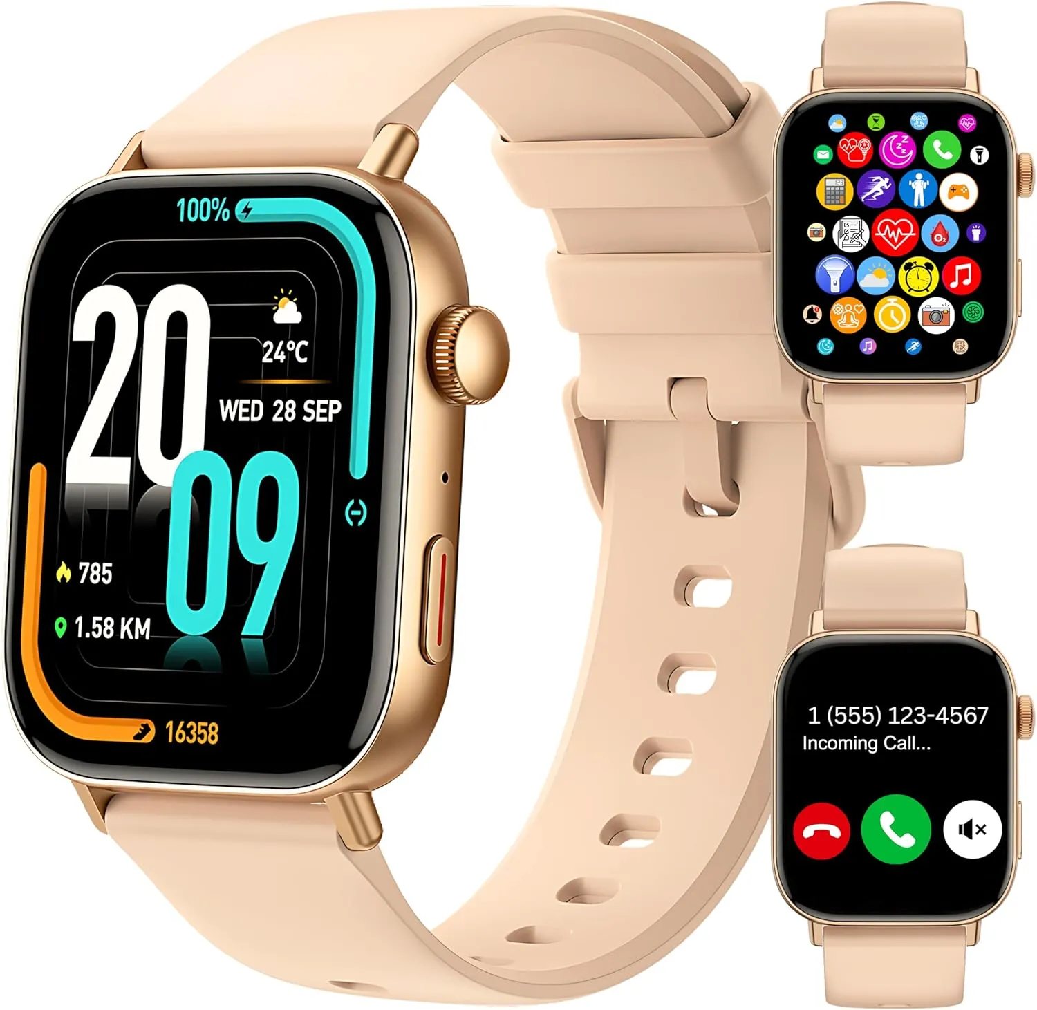 Smartwatch for Men & Women with Voice Calling  1.93" HD Display, Bluetooth Fitness Tracker, Health & Sleep Monitor, Wireless Charging, IP68 Waterproof, Compatible with Android & iOS (Rose Gold)