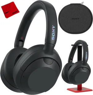 Sony ULT WEAR Noise Canceling Wireless Headphones with Alexa Built-in, Massive Bass Comfortable Design, Black WHULT900N/B Bundle with Pro Audio Headphone Stand   Microfiber Cloth
