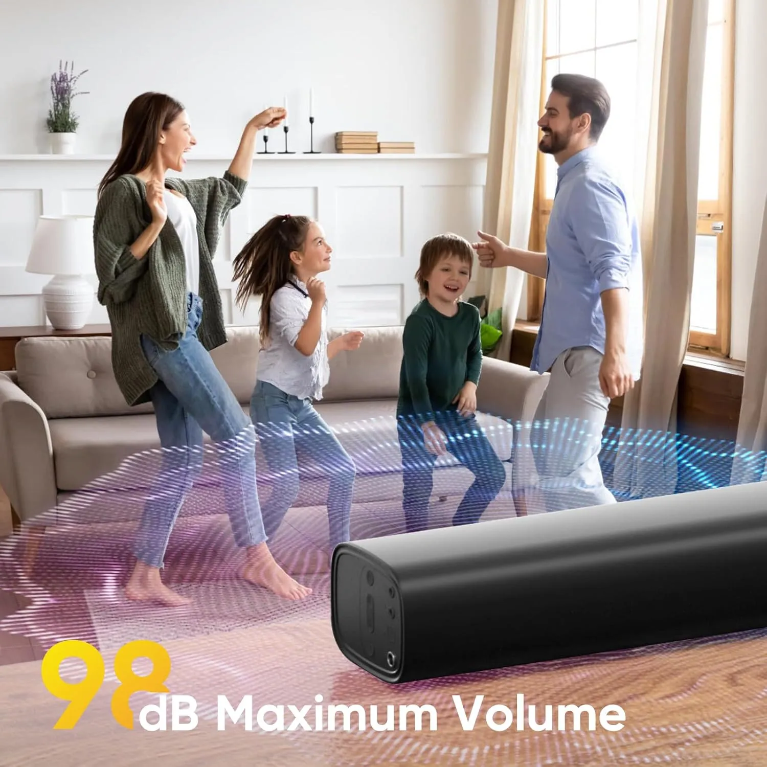 Sound Bar for Smart TV, Soundbar TV Speakers with Customized Bass Reflector, Compact Design and Easy Set up, Home Audio Surround Sound System for TV PC Projector, Wall Mountable