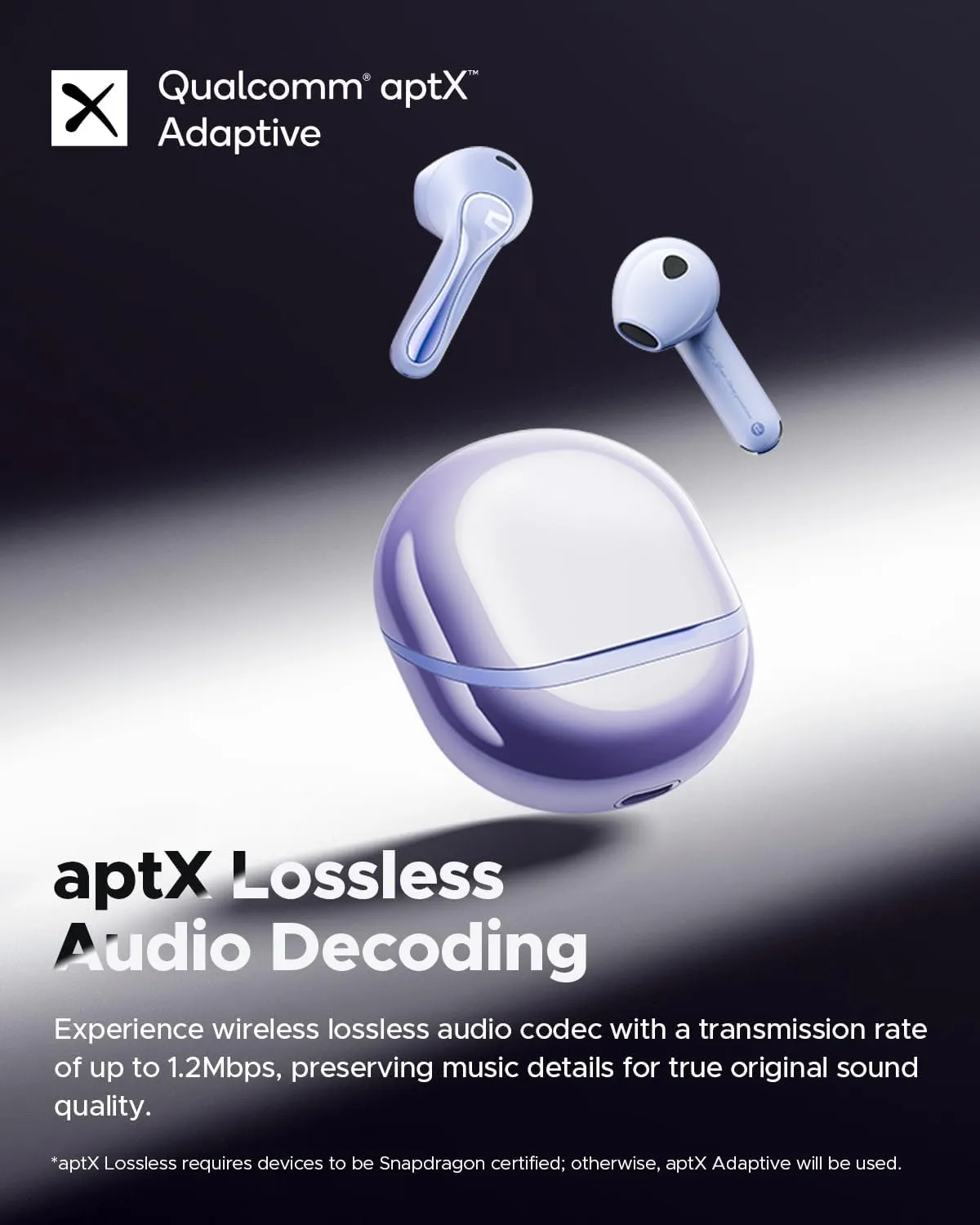 SoundPEATS Air5 Wireless Earbuds, Snapgragon Sound with aptx Adaptive Lossless and QCC3091, Bluetooth V5.4 Earphones with 6 Mics, Total 30 Hrs, App Control