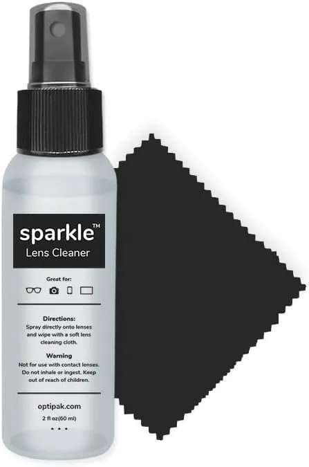 Sparkle Anti-Reflective Lens Cleaner Spray kit | (1) 2oz Glasses Cleaner Spray   (1) Microfiber Cloth for Eyeglasses, Sunglasses, Lenses, Screens and Camera Cleaning Kit (2 Piece Set)