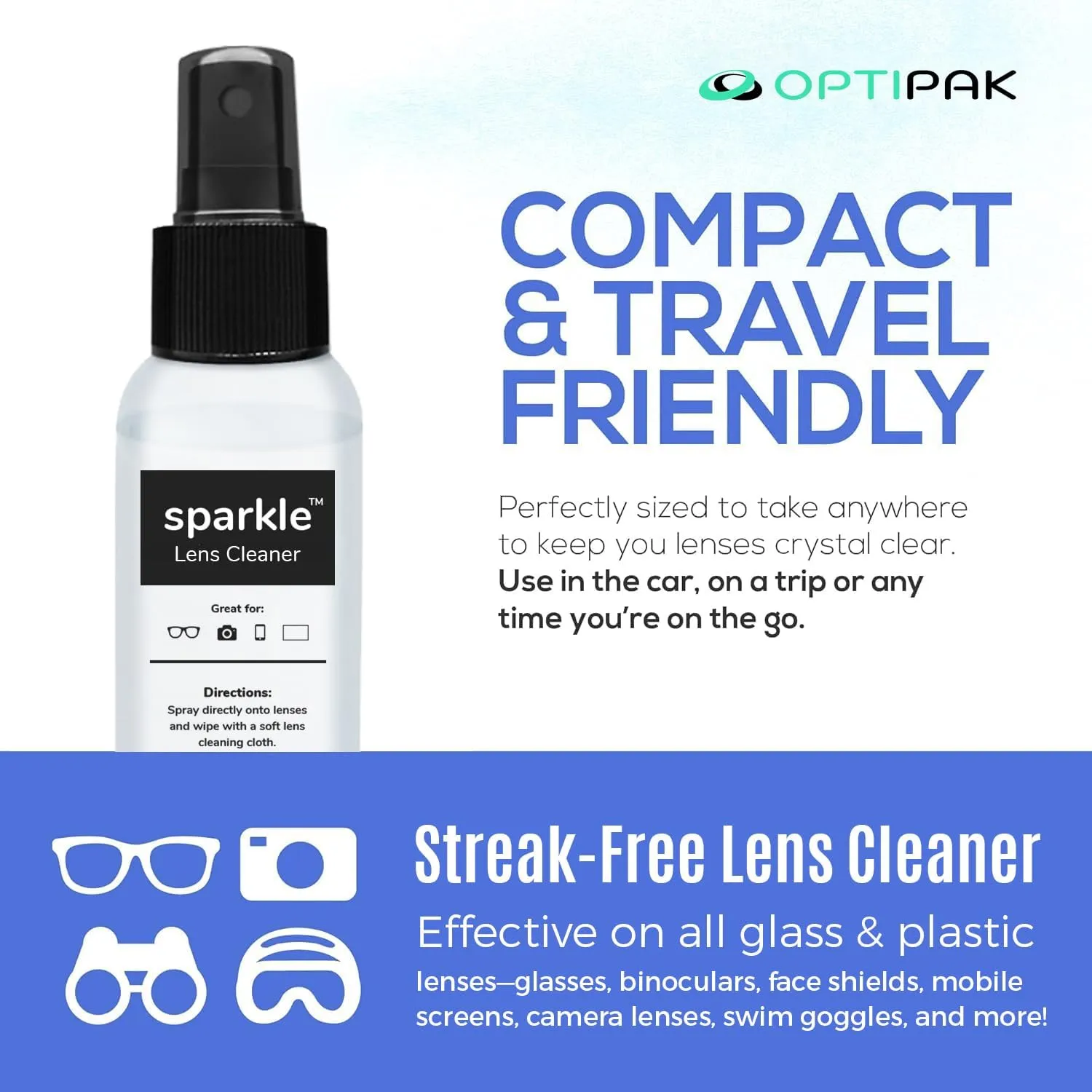 Sparkle Anti-Reflective Lens Cleaner Spray kit | (1) 2oz Glasses Cleaner Spray   (1) Microfiber Cloth for Eyeglasses, Sunglasses, Lenses, Screens and Camera Cleaning Kit (2 Piece Set)
