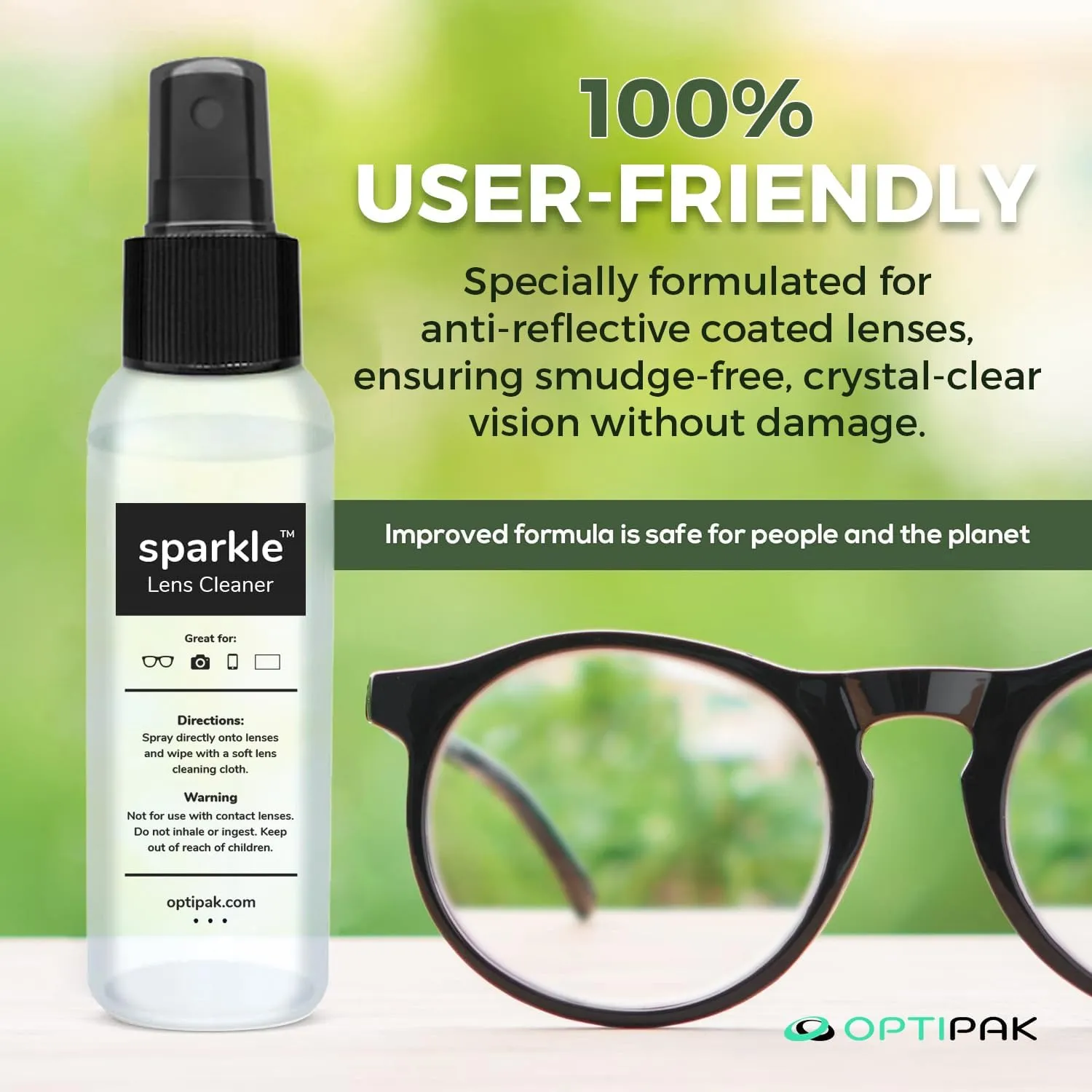 Sparkle Anti-Reflective Lens Cleaner Spray kit | (1) 2oz Glasses Cleaner Spray   (1) Microfiber Cloth for Eyeglasses, Sunglasses, Lenses, Screens and Camera Cleaning Kit (2 Piece Set)
