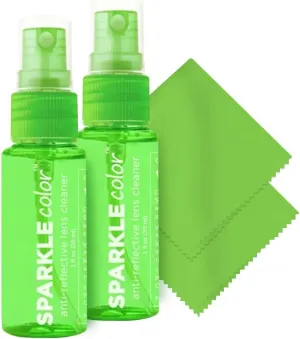 Sparkle Anti-Reflective Safe Lens Cleaner Spray Kit - (2) 1oz Glasses Cleaner Bottle & (2) Microfiber Cloth for Eyeglasses, Sunglasses, Lenses, Screens and Camera Cleaning Kit (4 Piece Set)