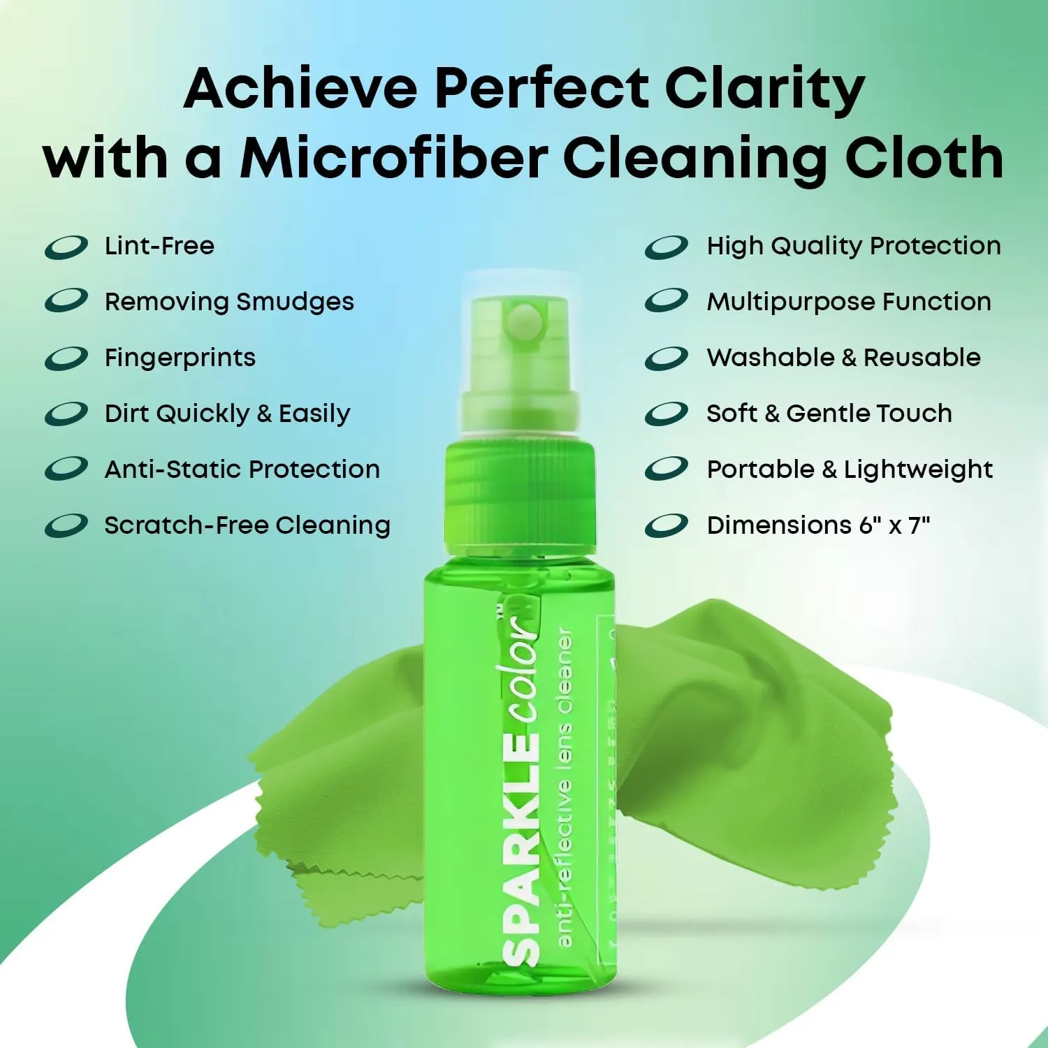 Sparkle Anti-Reflective Safe Lens Cleaner Spray Kit - (2) 1oz Glasses Cleaner Bottle & (2) Microfiber Cloth for Eyeglasses, Sunglasses, Lenses, Screens and Camera Cleaning Kit (4 Piece Set)