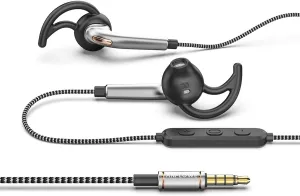 Sports Headphones Wired, Half in-Ear Running Earbuds with Mic, Secure Fit with Ear Wings, Tangle-Free Braided Cord, Pure Sound, Earphones with Microphone for Workouts, Gym, Jogging - Silver