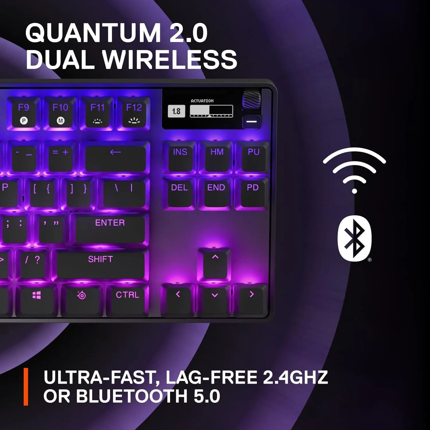 SteelSeries Apex Pro TKL Wireless HyperMagnetic Gaming Keyboard  Esports Tenkeyless  OLED Screen  Adjustable Actuation  PBT Keycaps  Bluetooth  2.4GHz  USB-C