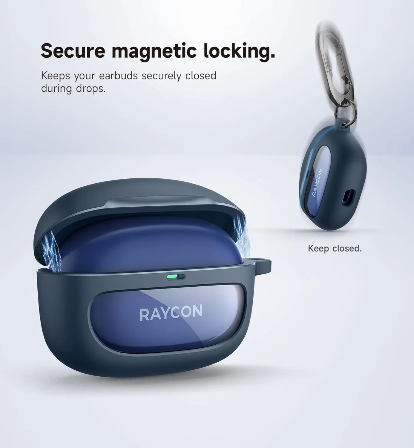 SURITCH Case for Raycon Everyday Earbuds (2024 Edition), Shockproof Magnetic Case for Raycon Bluetooth True Wireless in-Ear Buds Headphones, Protective Cover with Magnetic Lid Lock & Carabiner, Navy