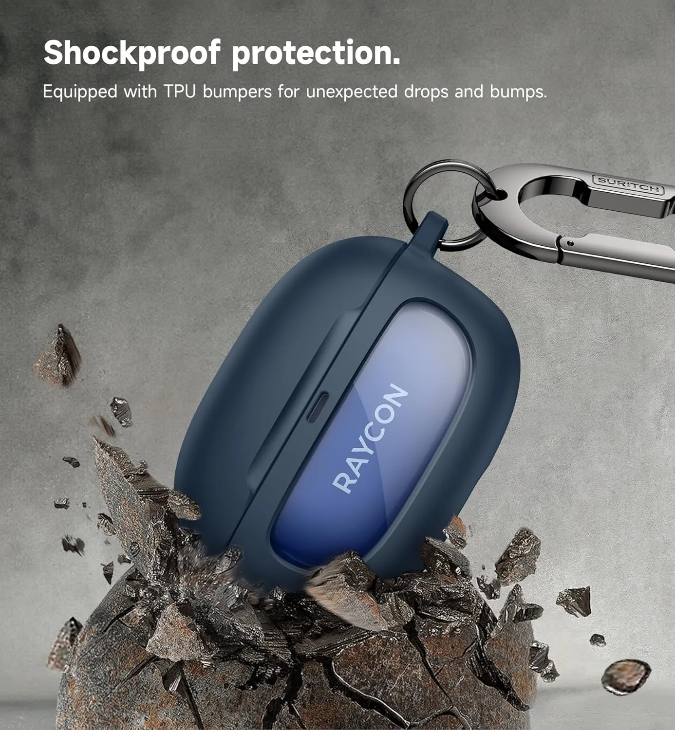SURITCH Case for Raycon Everyday Earbuds (2024 Edition), Shockproof Magnetic Case for Raycon Bluetooth True Wireless in-Ear Buds Headphones, Protective Cover with Magnetic Lid Lock & Carabiner, Navy